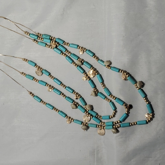 Bijou drive Triple Layer Simulated Turquoise Stone Brass Necklace - Picture 5 of 5